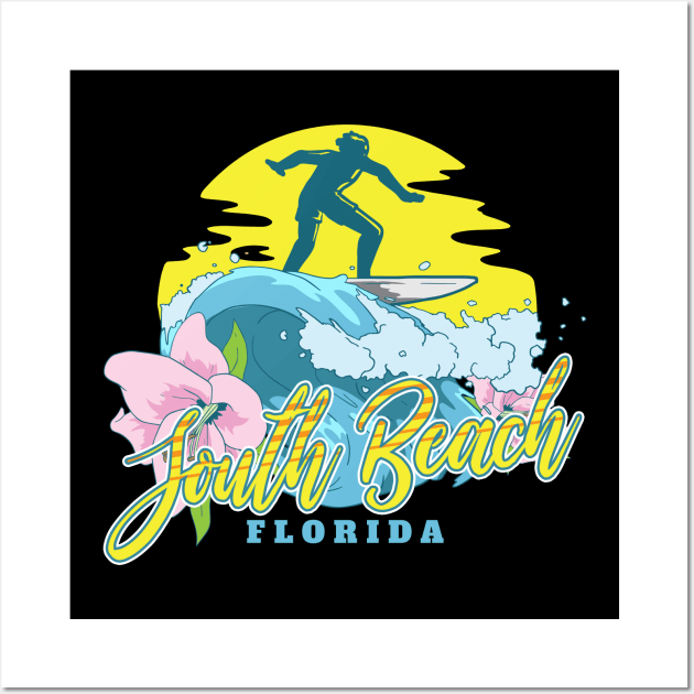 South Beach Florida Surfing Retro Wall Art by CreativeGiftShop